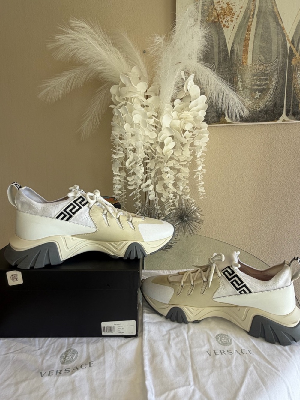 Authentic Versace Cream White & Gray Signature Chunky Sneaker - Picture 3 of 6